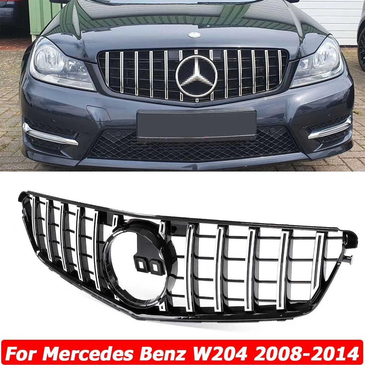

Передняя решетка GT для Mercedes Benz W204 C Class C200 C250 C300 2008-2014, верхний бампер, фотоаксессуары для автомобиля