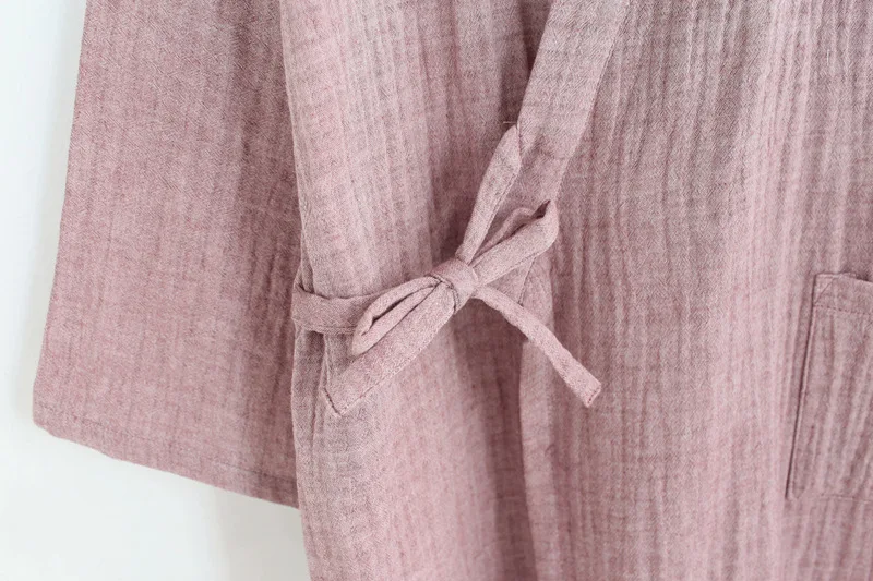 Cotton Women's Bathrobe Japanese Style Kimono Ladies Summer Bath Robe V Neck Long Sleeve Spring Crepe Comfortable Homewear 2023