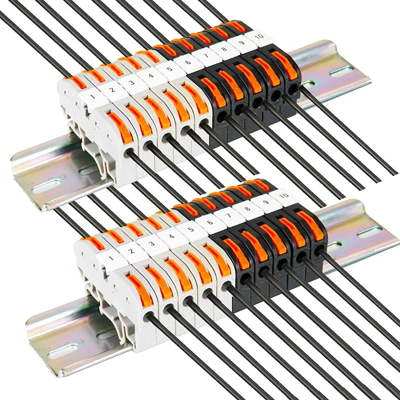 

DIN Rail Terminal Blocks Kit, With Universal Compact Connectors, Connection Bar, Marker Strip, Screws, 28-12 AWG