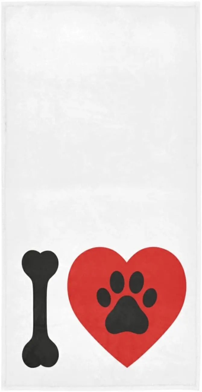 

Face Towel I Love Dog Paw Print with Red Heart Soft Bath Hotel Spa Hand Gym Sport Towel toalha de banho grande