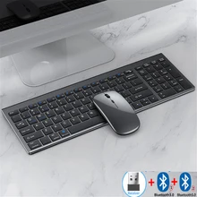 Jomaa Ultra-thin Keyboard and Mouse Wireless Set Hebrew/Portugal USB 2.4G + Bluetooth Keyboard and Mouse Comb Rechargeable