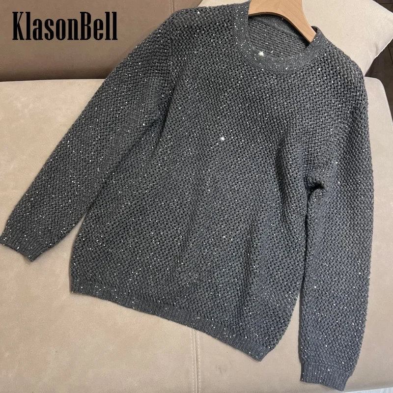 11 25 KlasonBell модный кашемировый шерстяной трикотаж с блестками топ вырезами