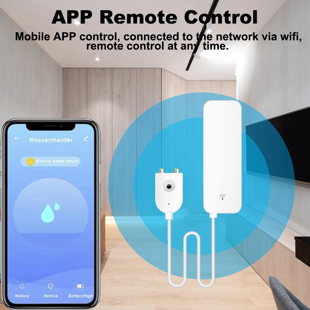 

Tuya Smart Home Control WiFi Water Leakage Alarm Detector,Flood Alert Overflow Security Alarm System with Tuya Smart Life APP