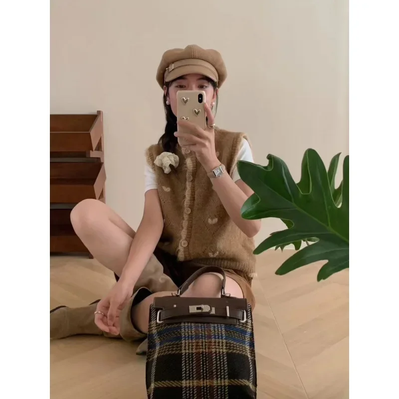 Women's Loose-fit Cardigan Round Neck Knit Vest Spring Autumn 2024 New Style Sweater Shoulder Fashionable Outer Wear |