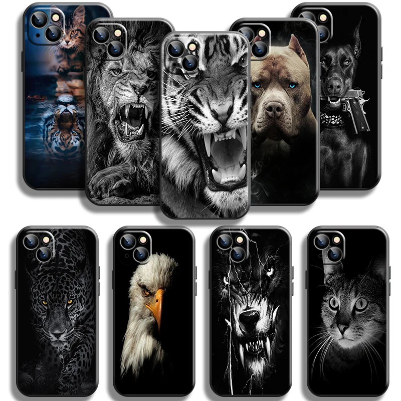 

Dog Cat Lion Tiger Wolf Eagle Phone Case For iPhone 11 Pro Max 12 13 Pro Mini X XR XS Max 6 6S 7 8 Plus Se2 Cases Black Back