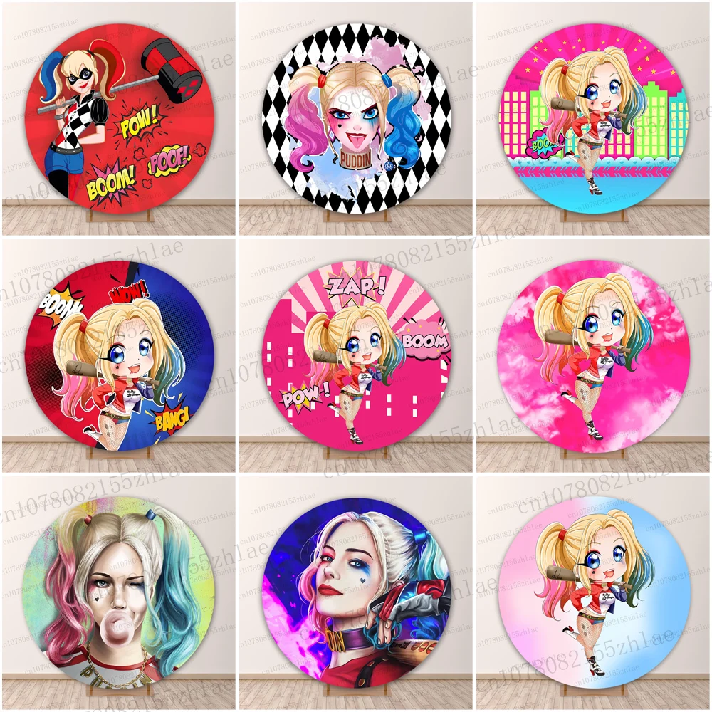 Харли Квинн день рождения круглый фото фон детский душ для девочек мультфильм