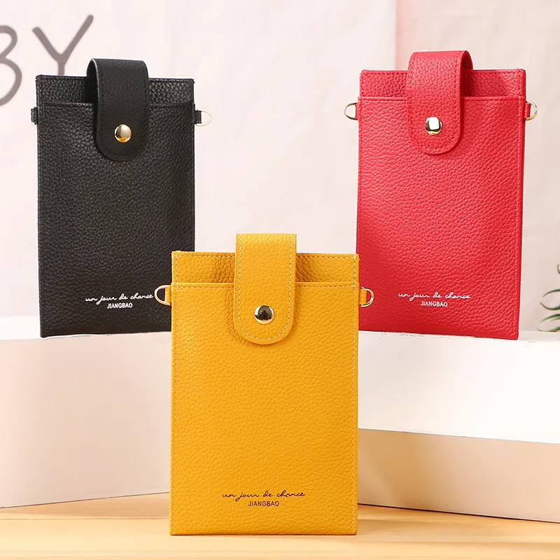 Korean version of the new ladies' bag solid color vertical litchi pattern mobile phone bag thin small cross-body bag mini should