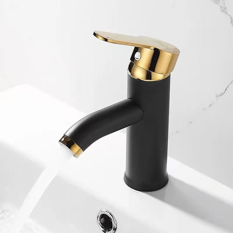 

Black Bathroom Faucet Hot Cold Water Sink Mixer Tap Stainless Steel Paint Basin Faucets Single Hole Tapware