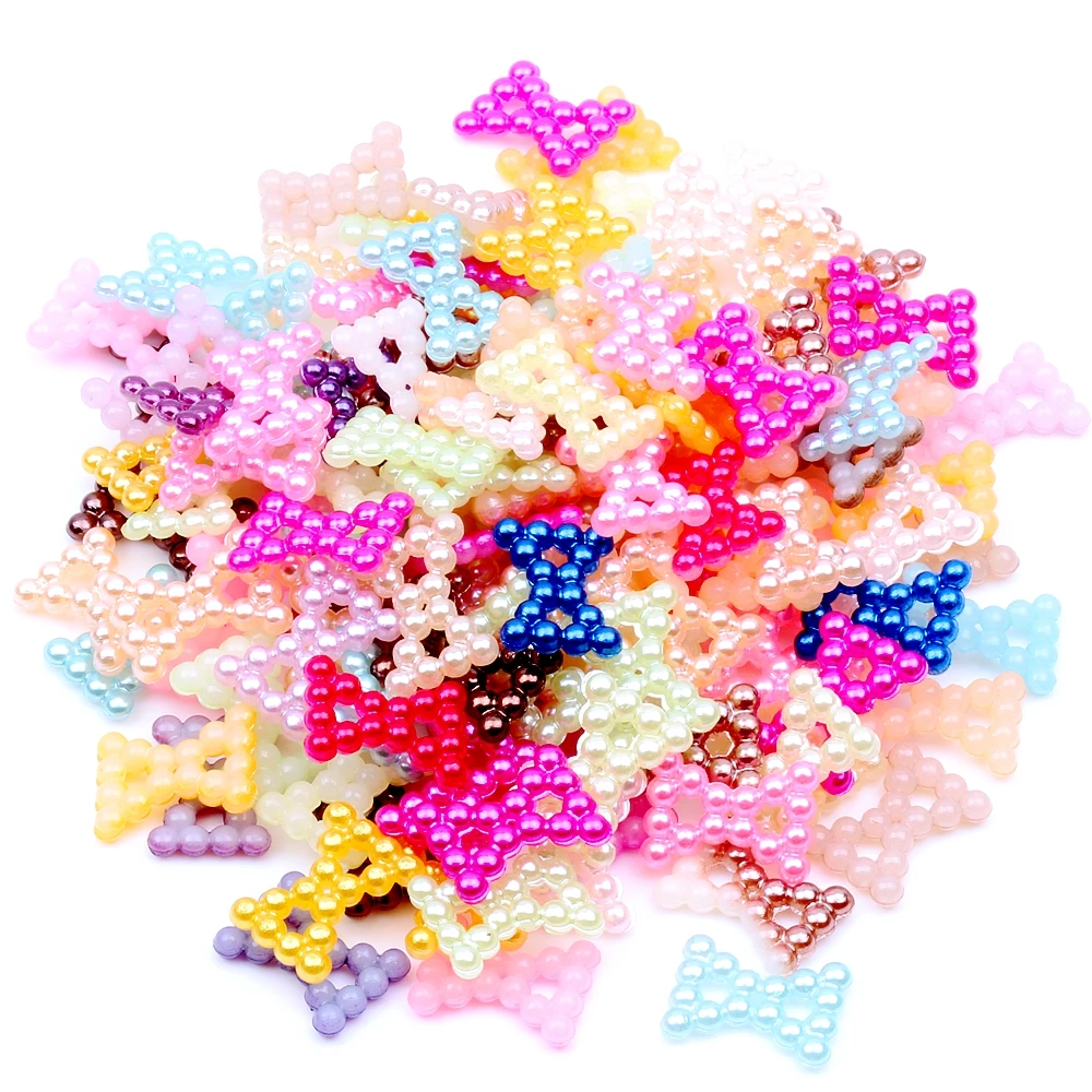 

12x9mm Small Bowknot 10g About 80pcs Imitation Pearl Art Resin Rhinestones DIY Jewelry Making Wedding Garment Decorations
