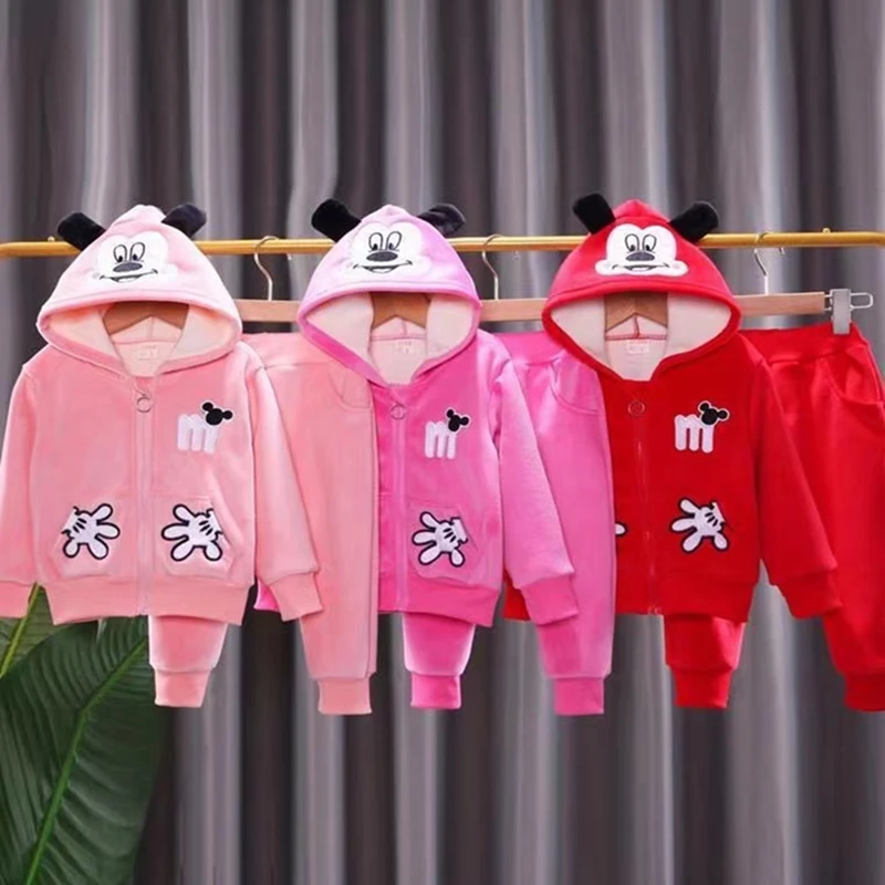 

Baby Boy Clothes Set Cartoon Mickey Cat Newborn Girls Wear Kids Warm Clothes Coat Hooded Pants 2PCS Set Zipper Hoodie Sweatshirt
