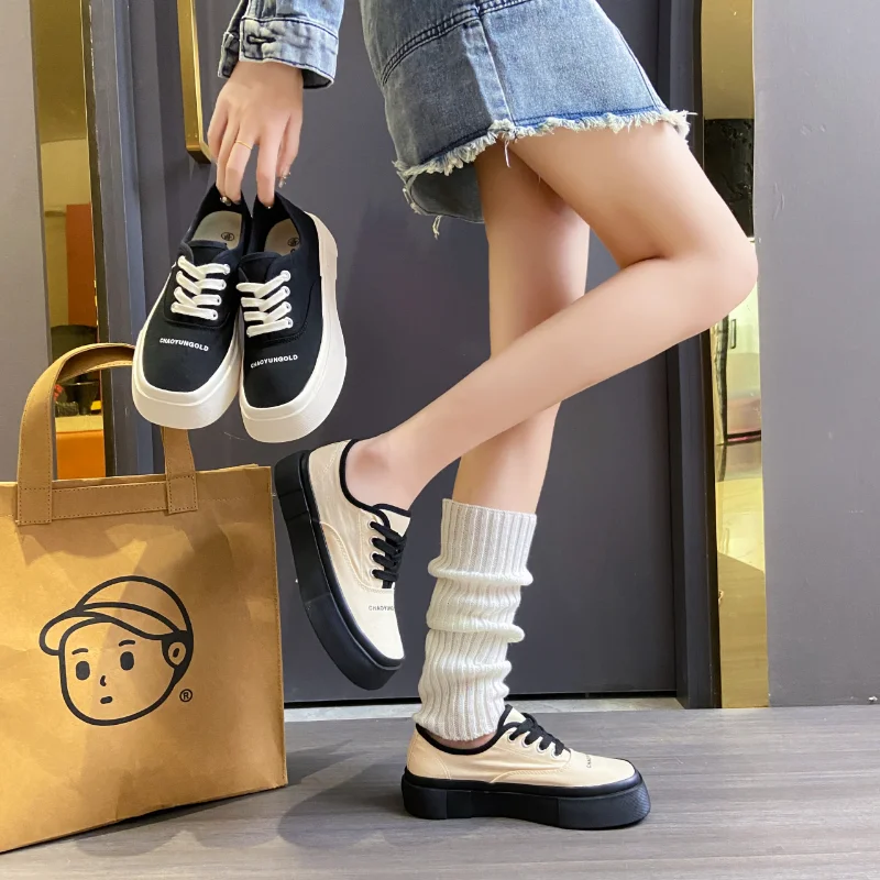 

Sneakers Flats Canvas Sports Walking Women Running Casual Shoes 2023 Summer New Round Toe Loafers Lace Up