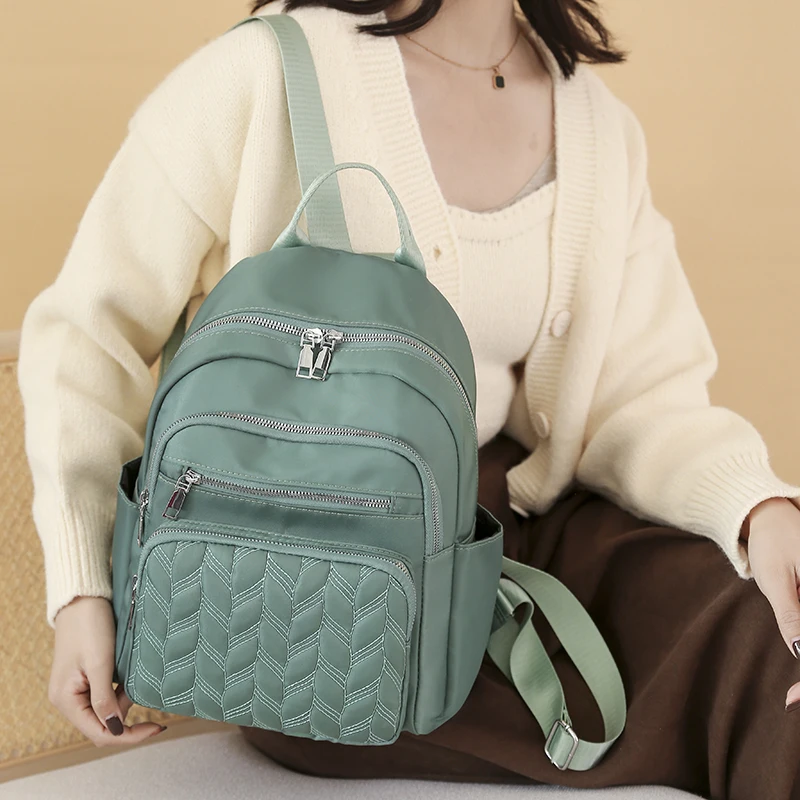 

2023 Casual Oxford Backpack Women Waterproof School Bag Quality Ladies Travel Bag Solid Color Multiple Pockets Backpack Female