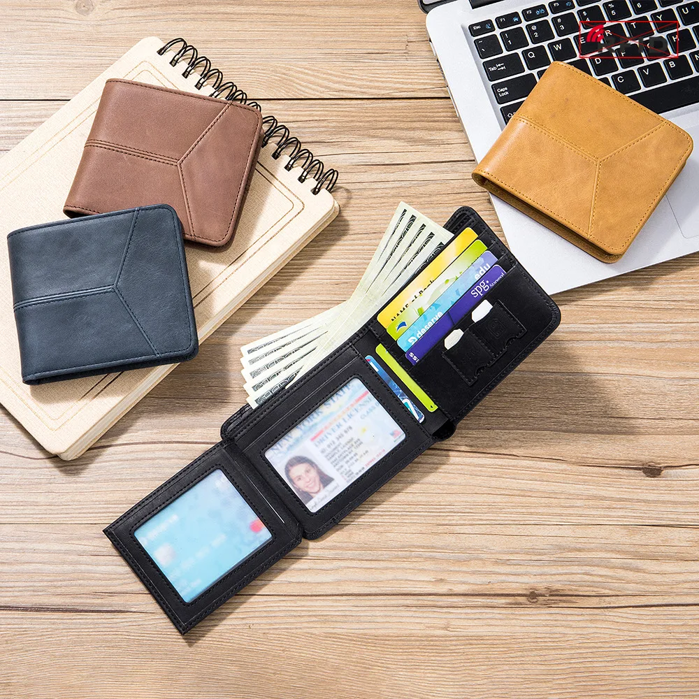 

New Slim Men's Wallet Genuine Leather Rfid Small Purse Credit Business Card Holder Wallet Bifold & Trifold Money Bag Short Purse