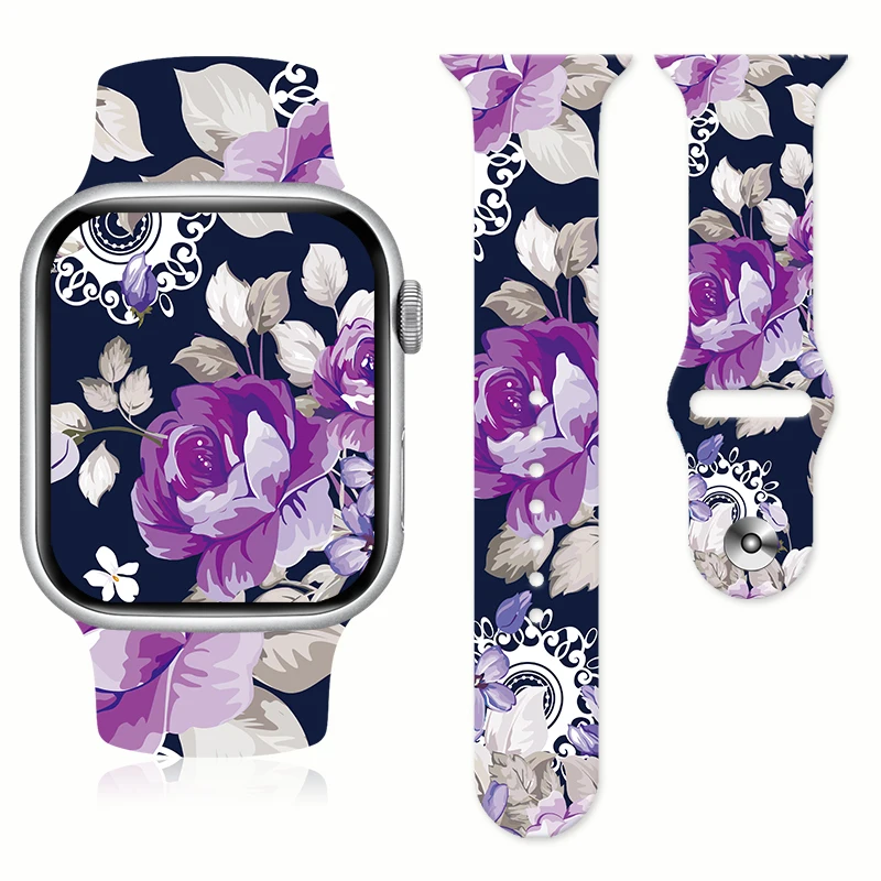 

Flower Printed Strap for Apple Watch 8 7 6 SE 5 Silicone Band Replaceable Bracelet for iWatch 45MM 44MM 42MM Watchband for Women