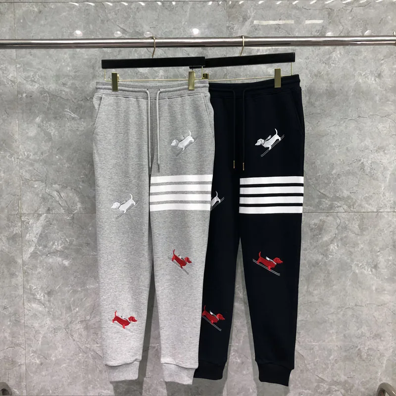 

TB THOM Man pants White Stripes Kawaii Puppy Embroider Pant 2023 Spring New Arrival Trousers Casual Loose Streetwear Sweatpants