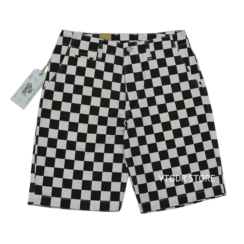 BOB DONG Checkerboard Racing Track Style Summer Men Shorts Black & White Check