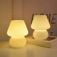 glass mushroom lamp led usb night light dimmable small bedside lamp bedroom table lamp translucent striped ambient lighting gift