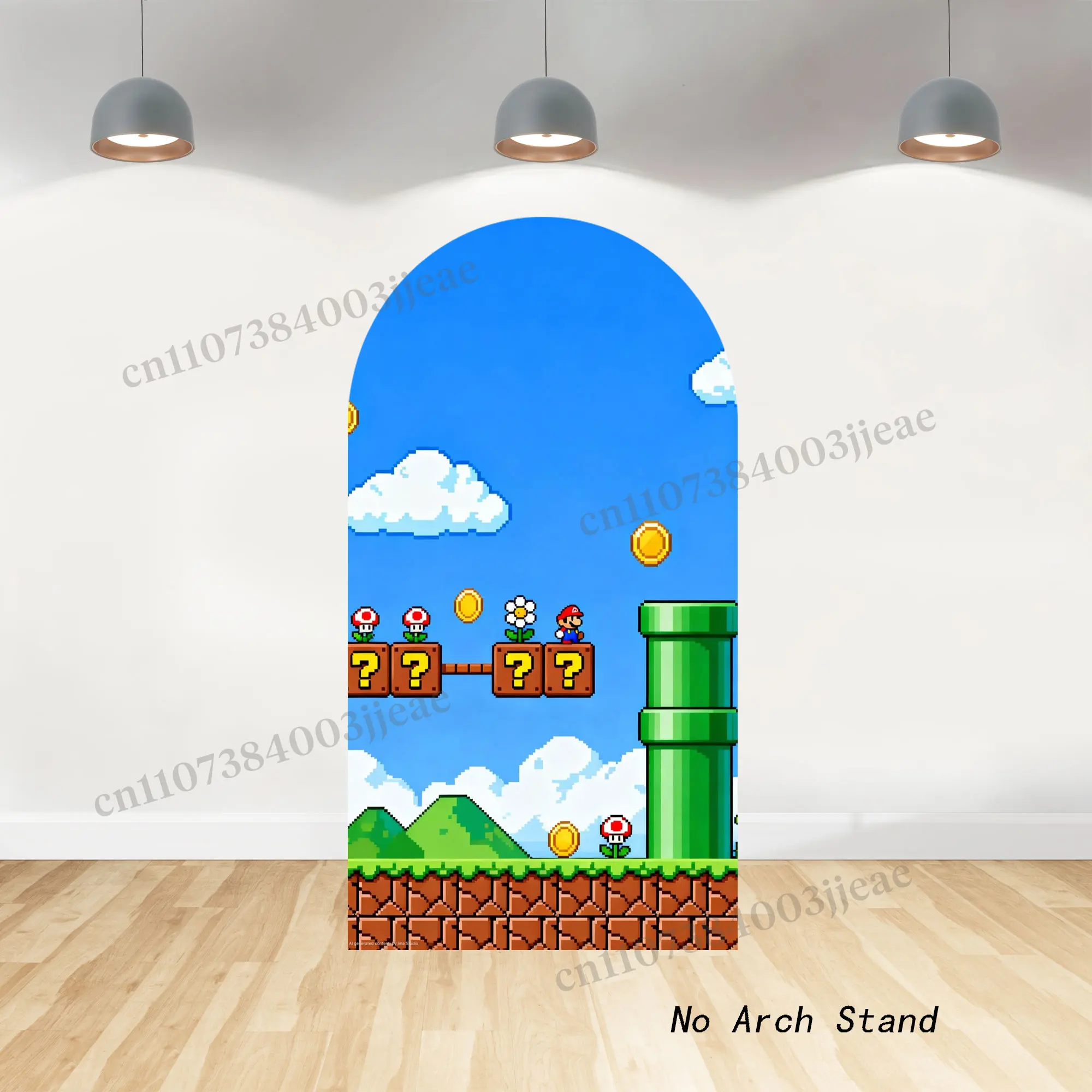 Фото Фон-арка в стиле Super Mario World для первого дня рождения мальчика, декор в стиле пиксель-арт, реквизит для фотосессии на детский праздник №4