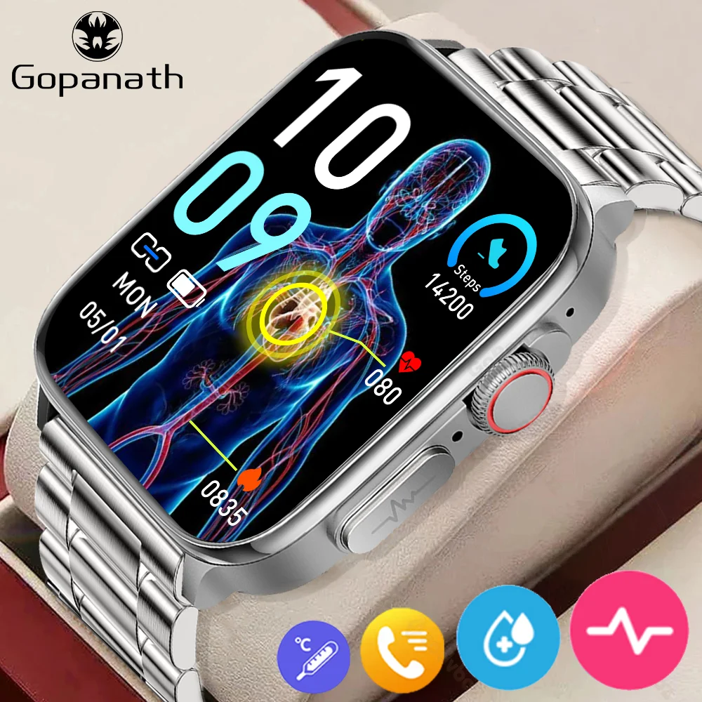 

2023 New Blood Sugar Monitor Health Smartwatch Men ECG Heart Rate Temperature Measurement IP68 Waterproof Sports Smartwatch Men