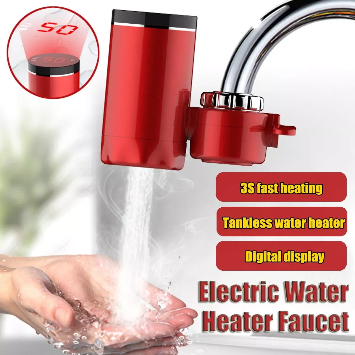 

3000W Instant Hot Kitchen Faucet Temperature Display Electric Water Cold Heating Faucet 220V Tankless Instantaneous Water Heater