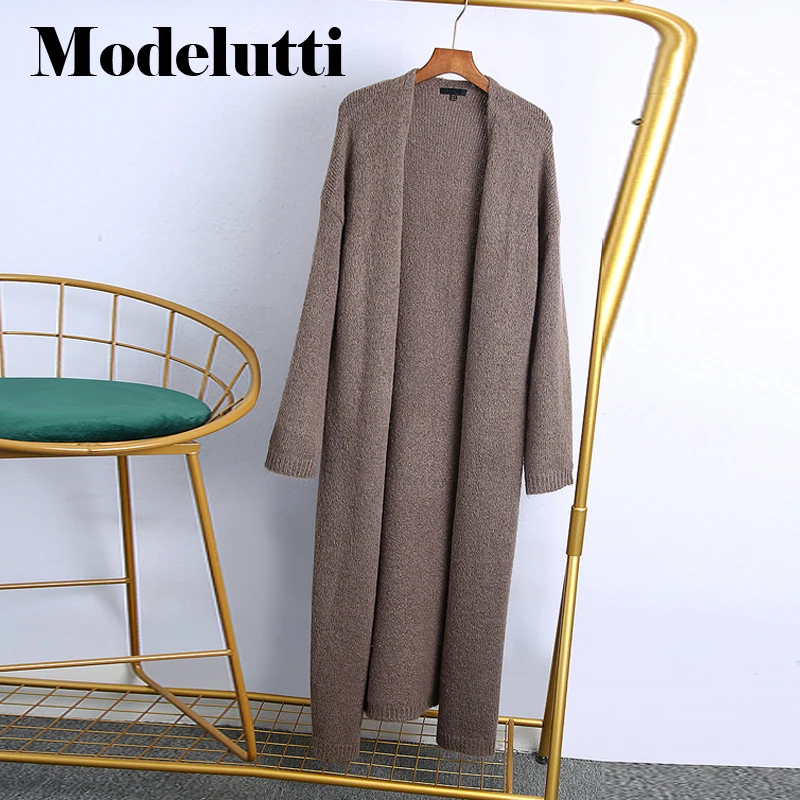 

Modelutti 2023 New Spring Autumn Temperament Solid Color Long Knitted Sweater Cardigan Coat Casual Fashion Simple Women