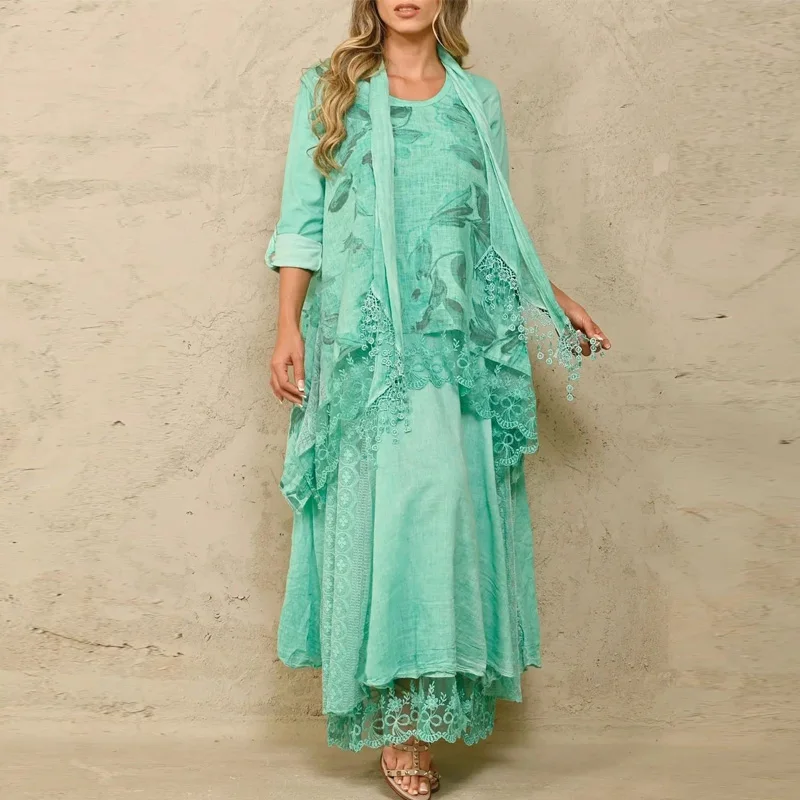 

Винтажный кружевной наряд в стиле Харадзюку с цветочным принтом, женский весенний Асимметричный топ с круглым вырезом, пуловер и юбка, комп...