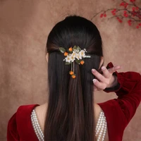 persimmon tassel hairpin 2022 new acrylic chinese style handmade flower word clip womens elegant temperament hanfu headdress
