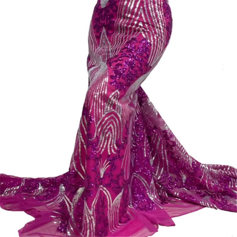 

5 ярдов, африканская кружевная ткань 2023, Высококачественная блестящая сетчатая вышивка, французская Свадебная Тюлевая кружевная ткань для шитья женских платьев