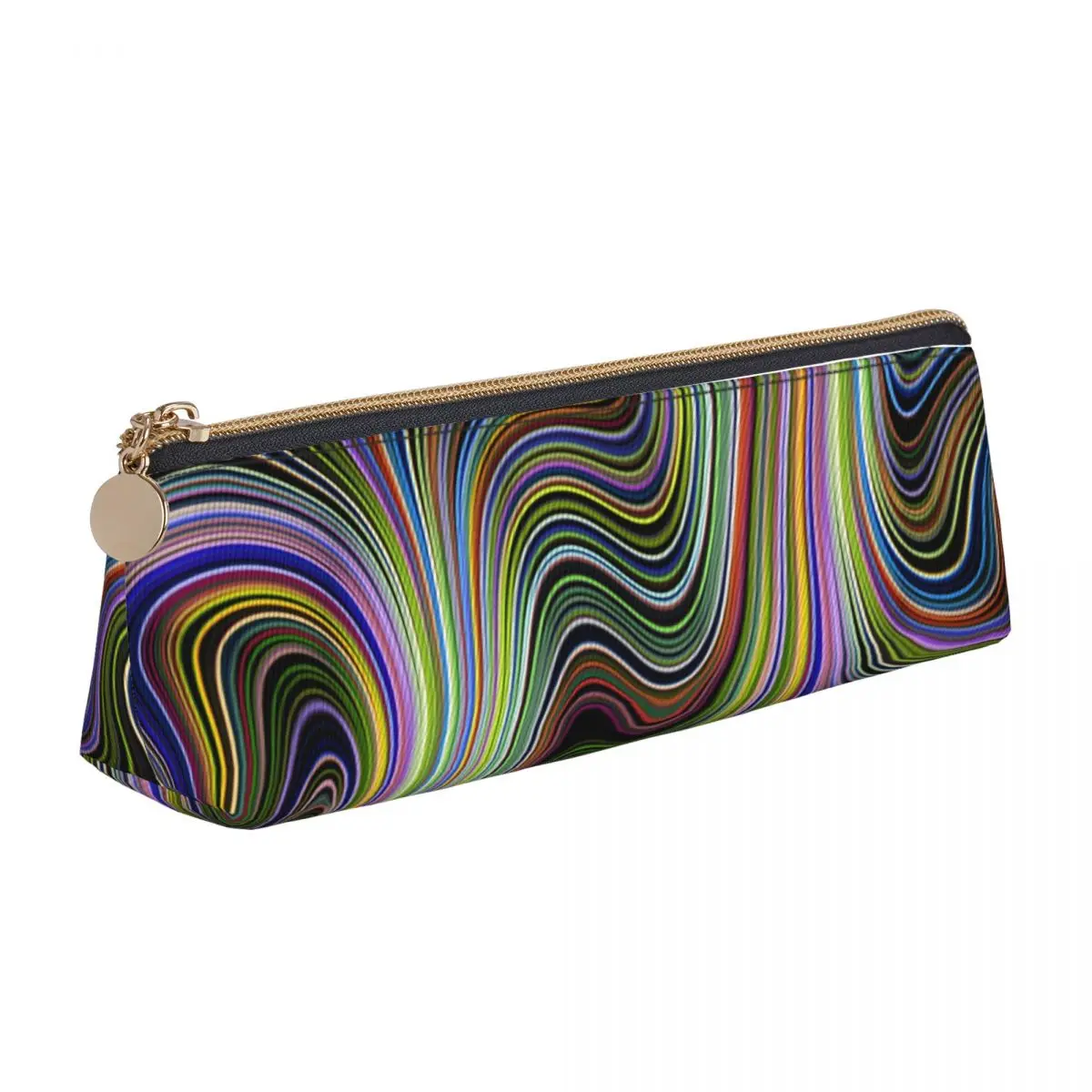 

Curvy Lines Print Triangle Pencil Case Neon Multicolored Kawaii Zipper Pencil Box Girls Boys Elementary School Leather Pen Pouch