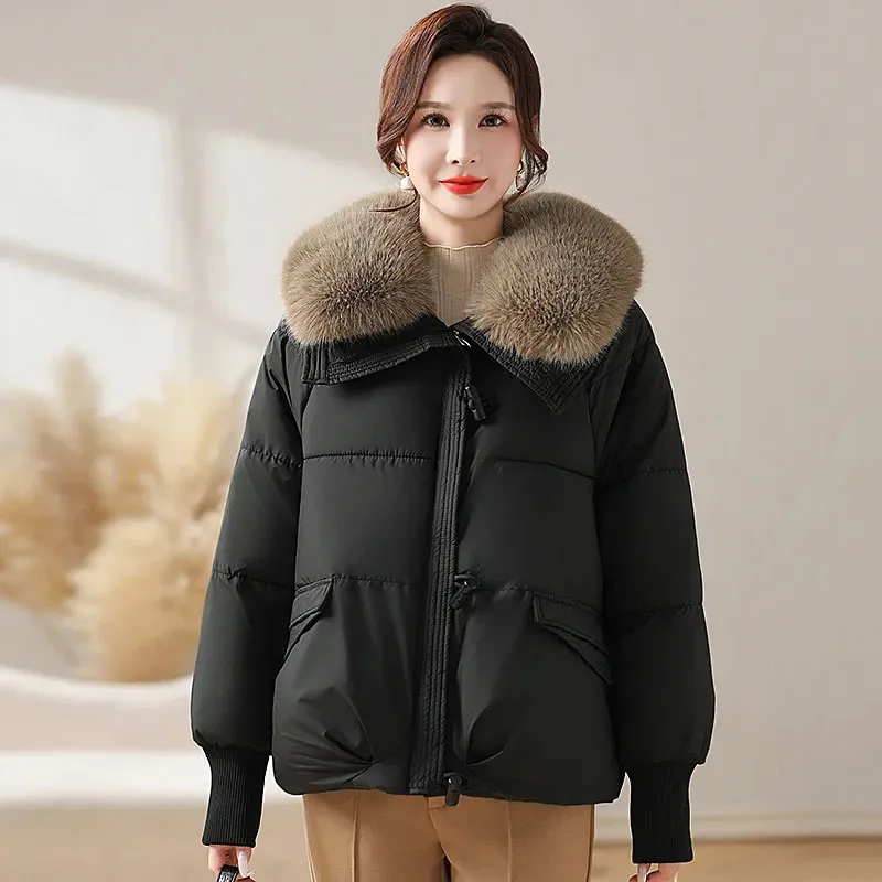 Новый зимний женский плащ на пуху хлопковое пальто большого размера с меховым