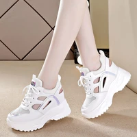 2022 new genuine leather elevator hollow sneakers women height increase shoes platforms wedges shoes for women