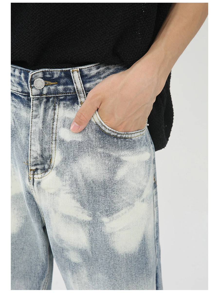 Four Seasons Men Tie-dyed Casual Jeans Korean Retro Loose Straight Pants Y2k Men Jeans Fashion Street Clothes Ins Selling Jeans