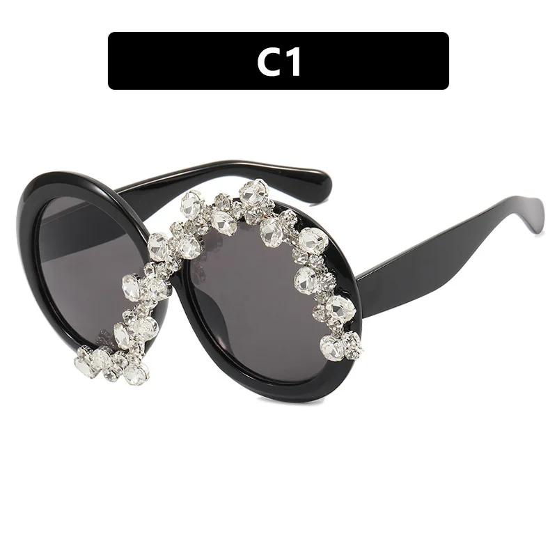 

High Quality Luxury Shades Oversized Trendy Rhinestone Sunglasses Round Bling Diamond Sunglasses For Woman Girl