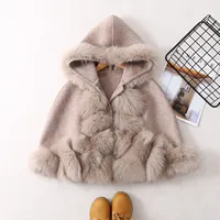 2022 Autumn and Winter New Children's Fox Fur Collar Double-sided Wool Coat Warm Fur Cape Coat