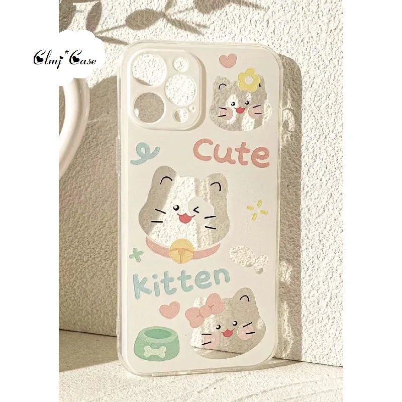 Clmj Симпатичный чехол для телефона Cat Kitten iPhone 11 Pro 13 Mini 12 14 Plus 7 8 XR X XS Max Se 2020 Мягкий