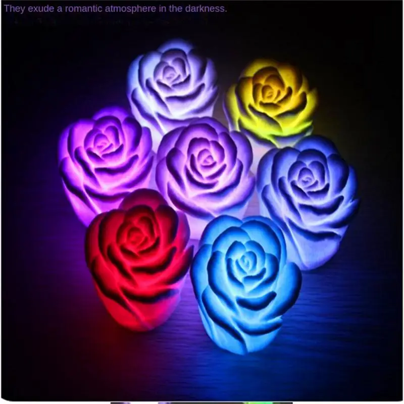 

Floating Rose Flower Candle Night Lights Romantic Color Changing Atmosphere Lamps For Birthday Party Holiday Wedding Waterproof