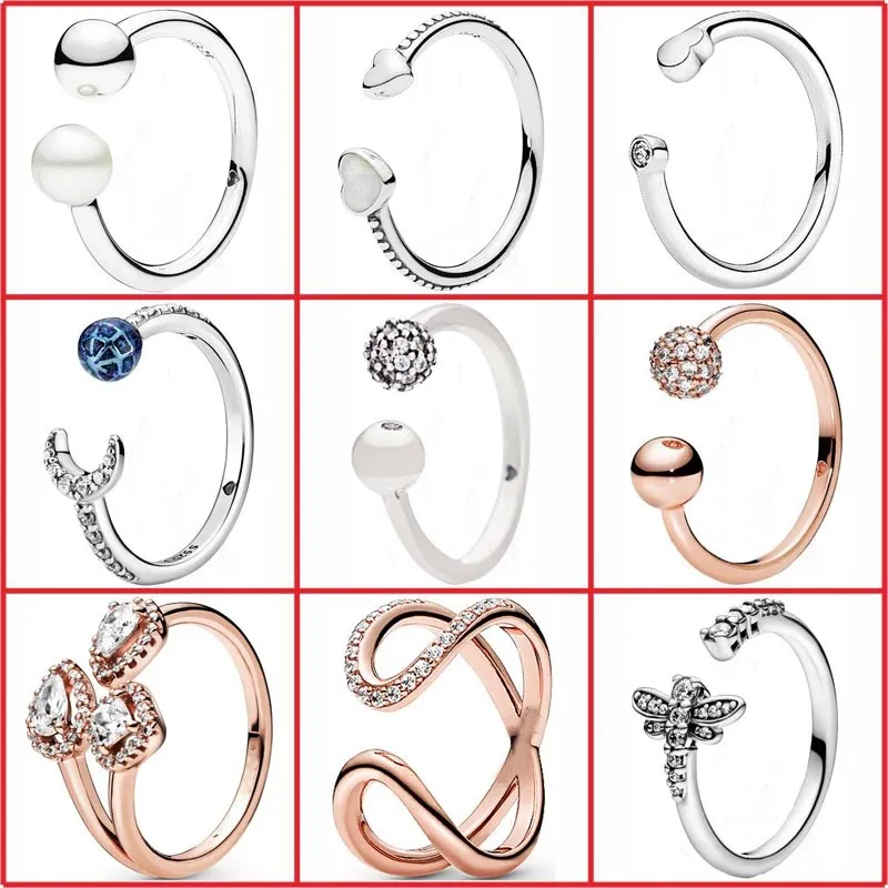 

2022 Luxury Shining Blue Earth Moon Open Cz S925 Sterling Silver Pan Ring Fit Women Diy Fashion Wedding Party Jewelry