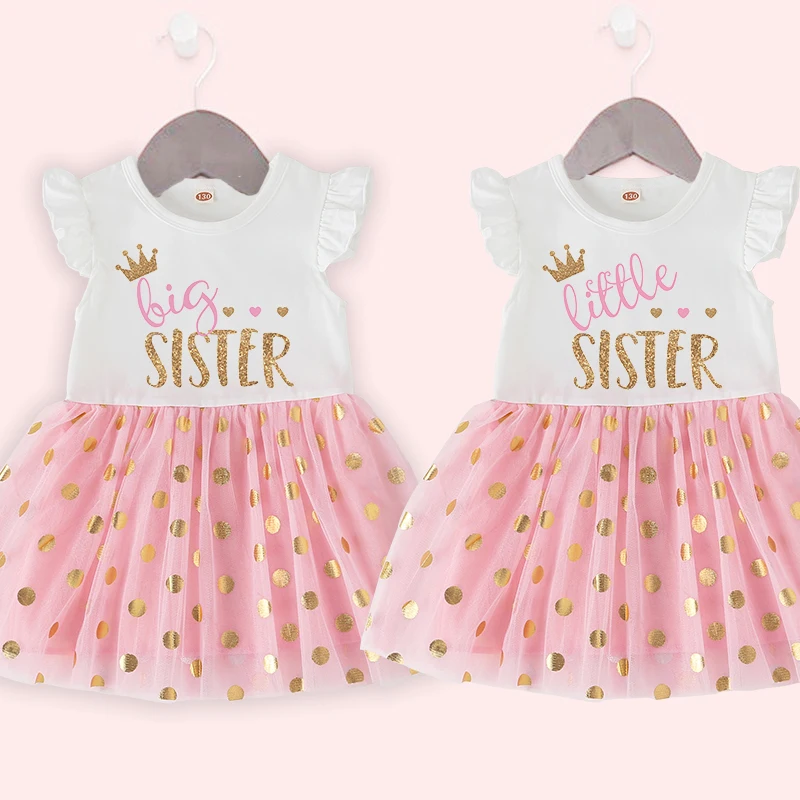 Big Sister Little Sister Matching Dress Little Girls Pink Dress  Princess Tutu Dresses Infant Outfits Toddler Clothes 1-5 Year