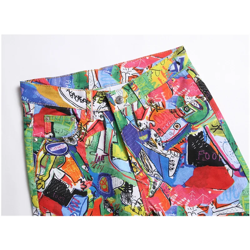 Streetwear Men Fashion New Digital Printing Jeans Middle-waisted Versatile Temperament Pencil Pants Autumn and Winter Female