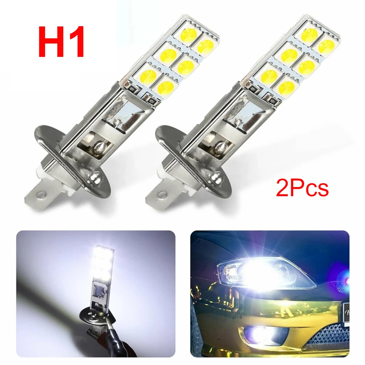 

2Pcs H1 LED Car Fog Driving Light Headlight Bulbs 5050 12SMD 24W 5000K Super White for Auto Motorcycle Bike