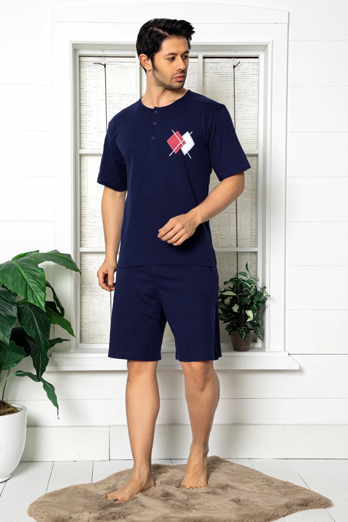 Nisanca Men's Cotton Pajamas Sleepwear Sets Casual Sleep Lounge T-shirts Long Pants and Short Pants Suits