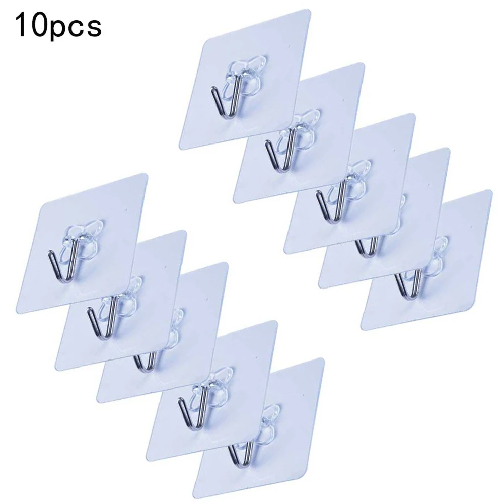 

5/10pcs Wall Hooks Seamless Self Adhesive Hooks Door Wall Hangers Transparent Reusable Hanging Hook For Kitchen Bathroom