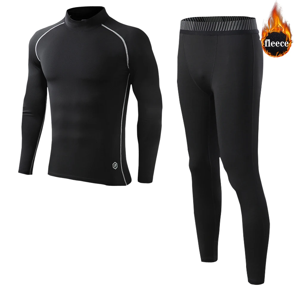 Men's Fleece Thermal Underwear Leggings Children's Winter Jogging Quick Dry Training Clothes Compression Tights Sports Suit