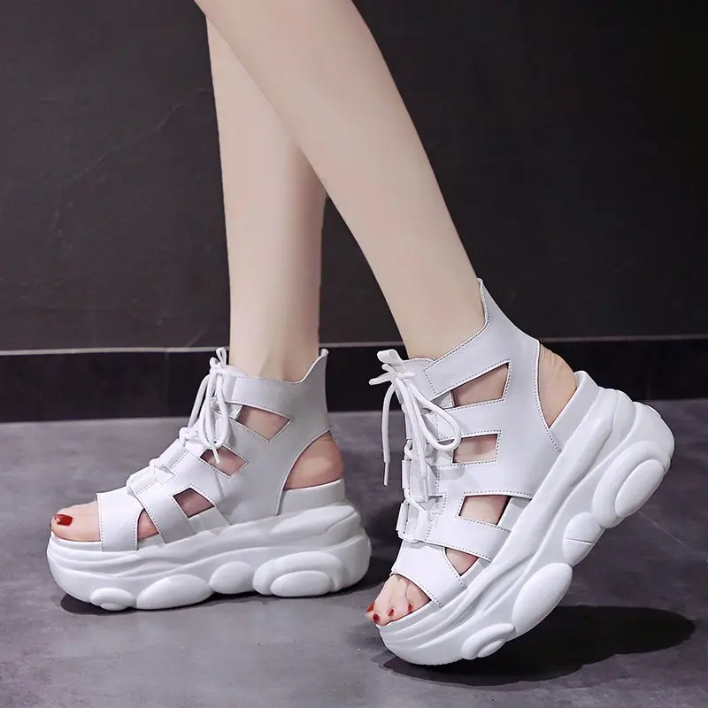 

Босоножки женские на танкетке, Повседневные Дышащие Удобные туфли на высоком каблуке, сандалии на платформе, белые, черные, лето