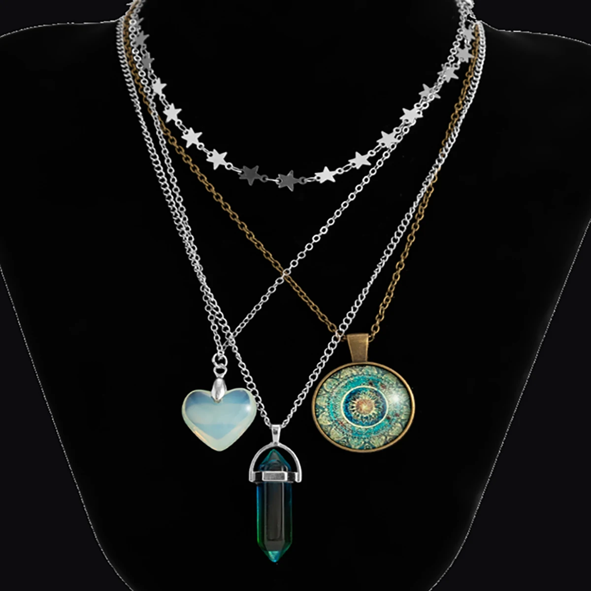 

KunJoe новое популярное нишевое ретро-дизайн модное ожерелье с зелеными кристаллами в этническом стиле цепочка со звездами женские ювелирные ...