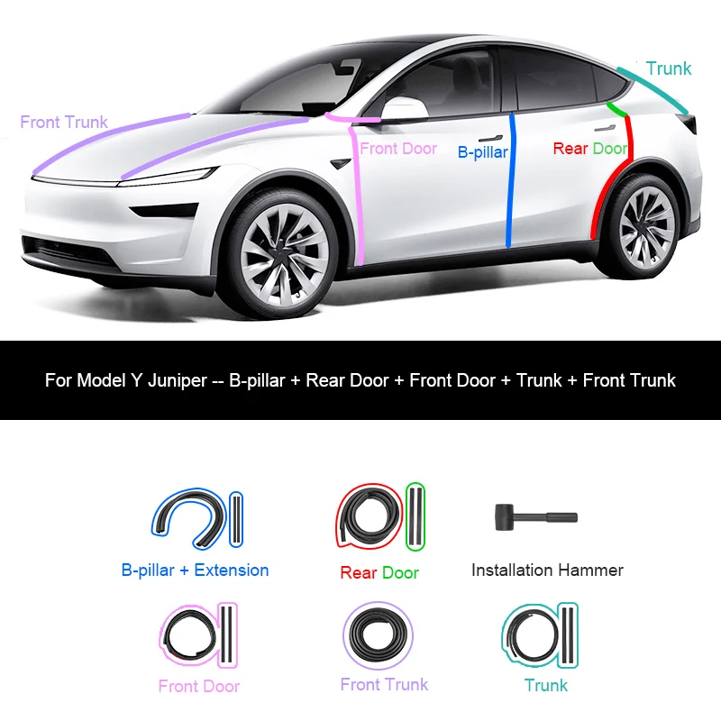 

Уплотнительная лента для двери Tesla Model Y Juniper, звукоизоляционная резиновая уплотнительная лента для модели 3, уплотнительная стойка Highland B, шумоподавление