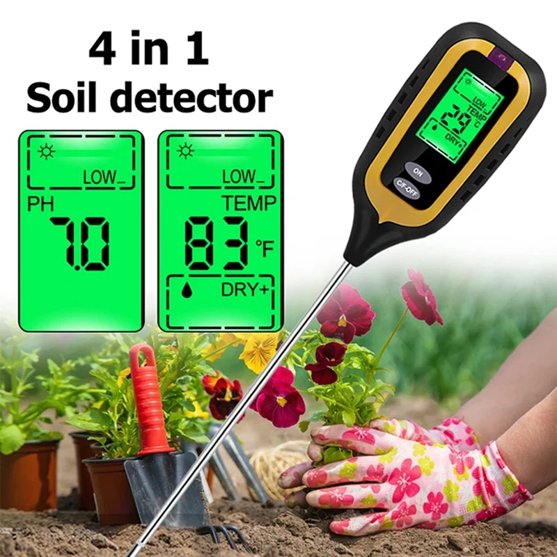 

Измеритель почвы 4-в-1, цифровой термометр для растений с значением освещения, температурой почвы, подходит для сада, фермы, лужайки