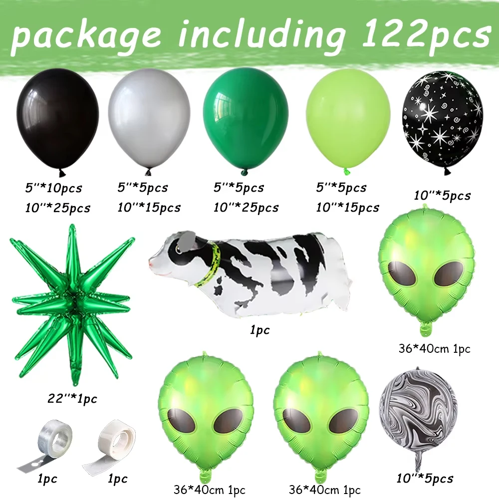 122 шт., комплект гирлянды из воздушных шаров с изображением инопланетянина, НЛО, космический корабль, корова, взрывная звезда, фольгированные шары, космическая Вселенная, тематический декор для дня рождения артюр рембо пьяный корабль