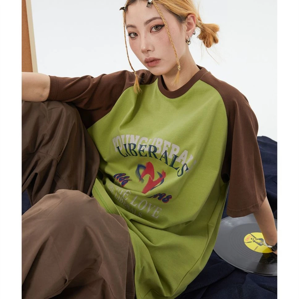 

Топ с коротким рукавом реглан из чистого хлопка, винтажная Американская футболка оверсайз с коротким рукавом в Корейском стиле, Свободный Повседневный Топ в стиле преппи для подростков, на лето