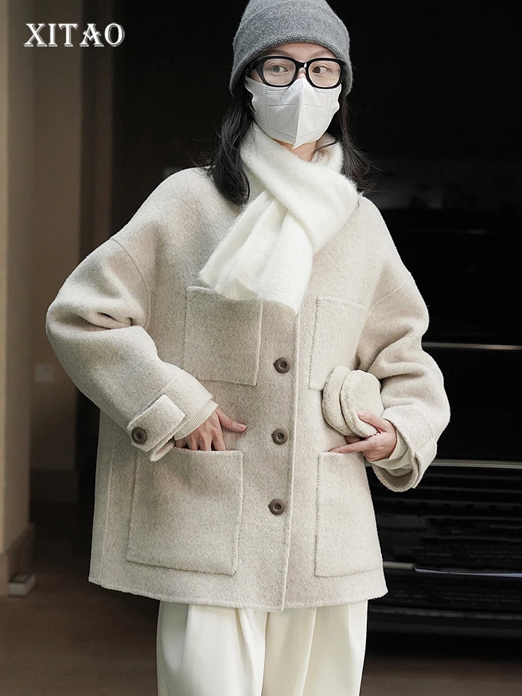 

XITAO однотонное пальто с круглым вырезом, однобортное, свободное, элегантное, модное, простое, зимнее, новое, теплое пальто FBB1384
